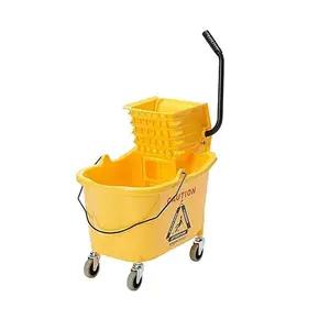 Side Press Wringer Combo Commercial Rectangular Mop Bucket on Wheels, 35-Quart, Yellow