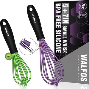 Whisk,5+7Inch Mini Whisks,Silicone Whisk Non Scratch whisk,Heat Resistant(480°F) Small whisks Suitable for stirring individual eggs and mixing small amounts of powder and sauce. Purple & Green