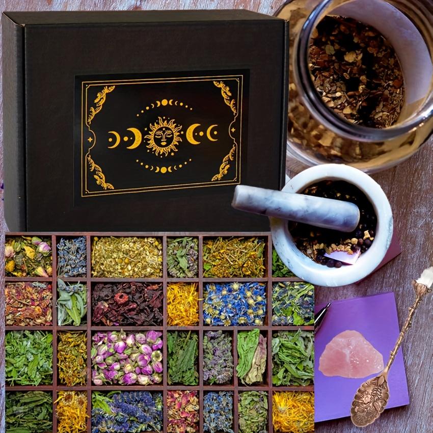 Witchcraft Supplies Kit 40 Pack - Spell Herbs - Beginner Witch Kit Box with Antique Spoon, Random Crystals, Witch Starter Kit, Witch Gift Decor Vintage