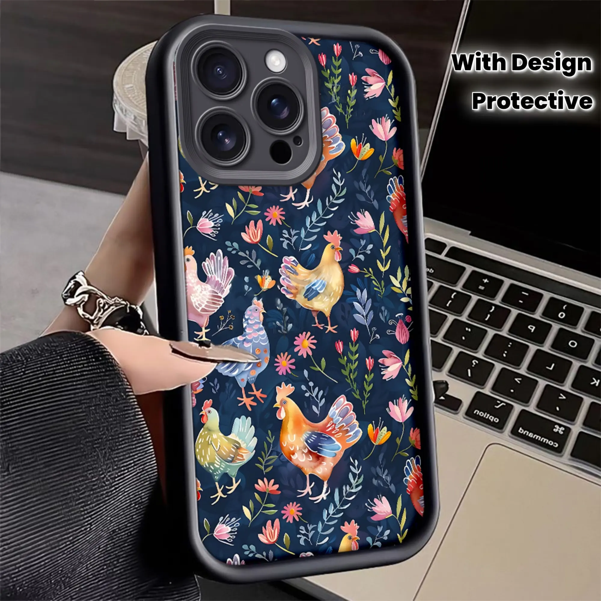 Phone Case - Luxury phone case featuring a floral chicken pattern, designed with a soft TPU back for drop protection, compatible with iPhone 17/16/15/14/13/12/11/X/XS/XSMAX/16E/12.13MINI, a holiday gift for friends, Flower, Cover, Accessories, Smartphone,