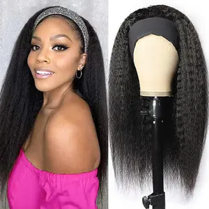 Kinky Straight Headband Wig Human Hair Glueless Human Hair Wigs with Headband Brazilian Virgin Hair Wear and Go Machine Made Wig