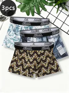 Men's Fashion Underwear Briefs, Irregular Print, Soft Fit Men's Shorts (3 Pack), Comfortable Seamless Boxer Briefs for Daily Wear