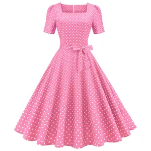 [50%+OFF Today] Womens Summer Dresses Square Neck Puff Sleeve Tie Waist Short Dress