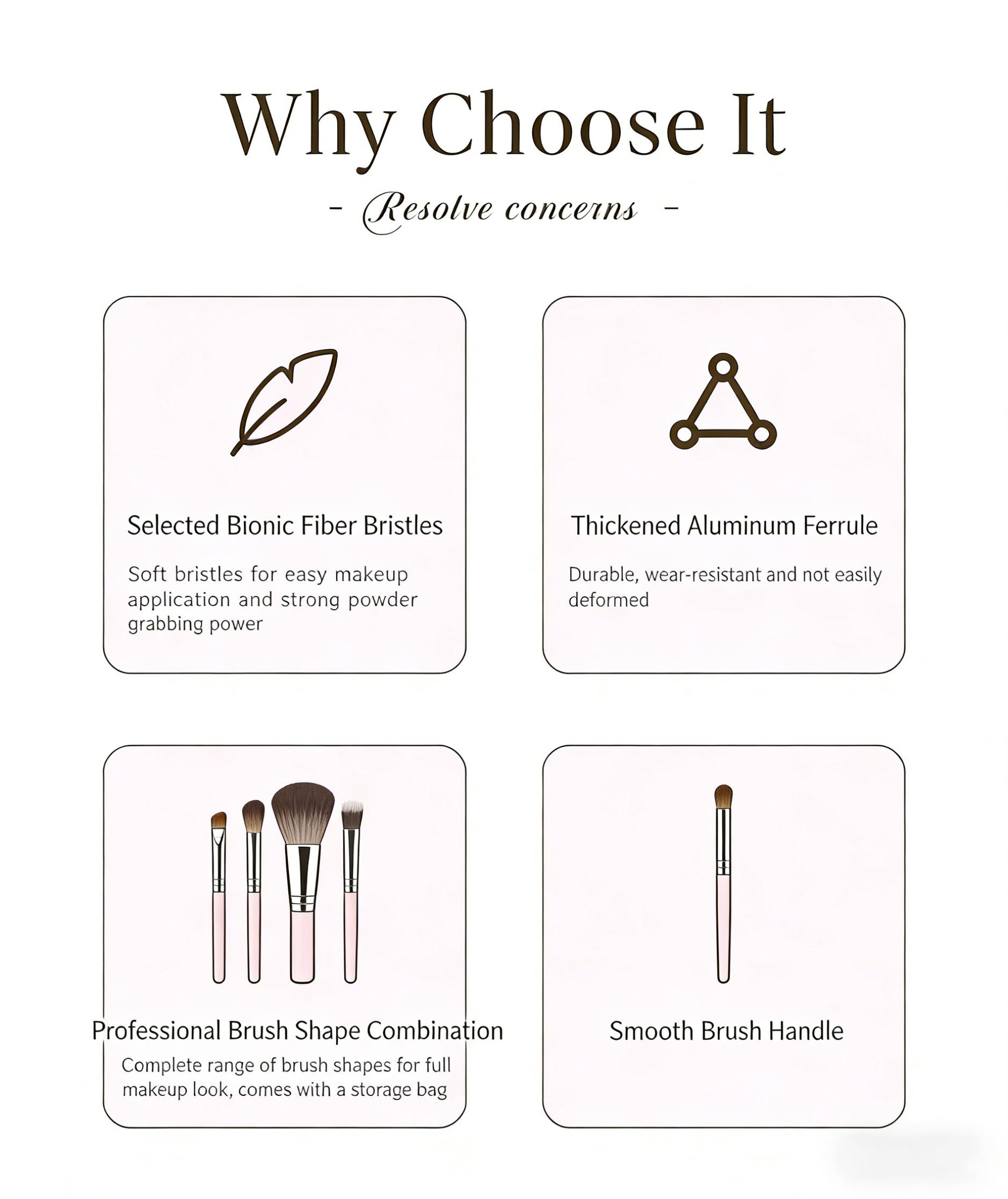 6Pcs Mini Travel Makeup Brush Set Soft Bristles - Powder, Contour, Concealer, Eyeshadow & Blending Brushes