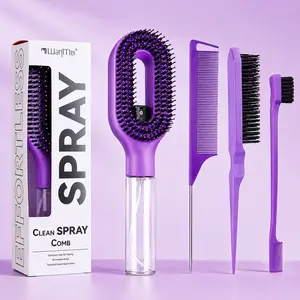 2-in-1 Spray Hair Brush with Fine Mist Water Tank, Detangling & Smoothing Hair Comb for Wet, Dry, Curly & Straight Hair, Hydrating Scalp Massage Styling Brush for Anti-Frizz Shine, Lightweight Salon Hair Care Tool for Women & Girls