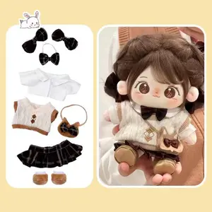 2026 new 20cm Change Clothes Toy Cute Sweet Girl Cotton Doll Kawaii Sweet Brown Fried Hair Plush Stuffed Toys Body Gift Dolls Outfit