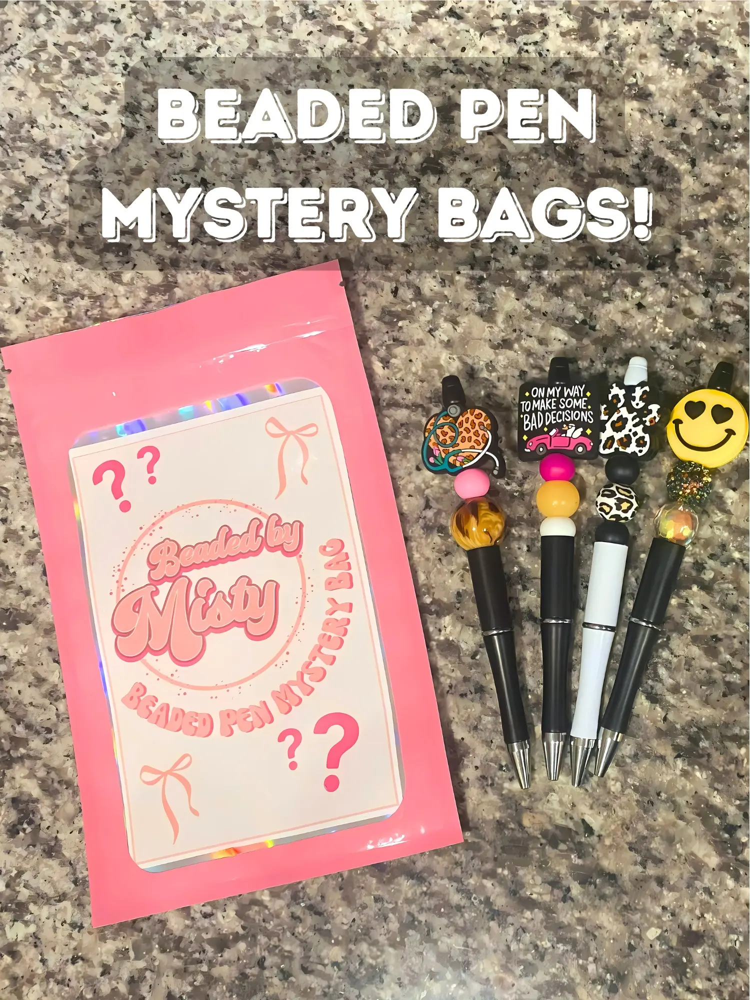 Premade Mystery Beaded Pen Grab Bag – Cute Pens for Gifts, Teachers, Kids, & Collectors – Fun Stationery Surprise Bundle