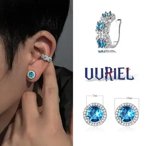 UJ Ear Clip and Stud Set Fashion Simple Zircon Unisex Earrings Couple Gift Personalized Jewelry