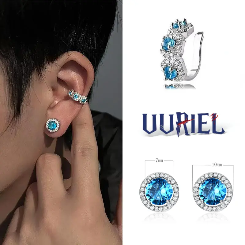 Artificial Zircon Stud Earrings & Ear Cuff Set - Simple Stack, Elegant Unisex Artificial Gemstone Jewelry for Personalized Gifting, Zircon Gems Accessories