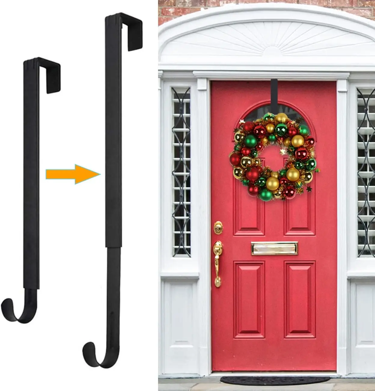 HEYHOUSE Wreath Hanger,Easter Decorations Adjustable Wreath Hanger for Front Door Decor from 14.9-25",Over The Door Hooks Organizer 20 lbs Larger Wreaths Hangers Christmas Wreaths Decorations Hook