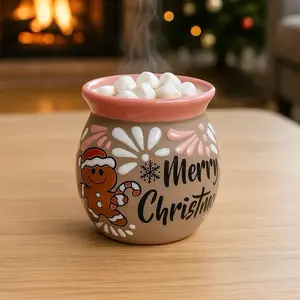 Talavera Pink & Taupe Christmas Mug – Gingerbread Design – Lead Free – “Merry Christmas”