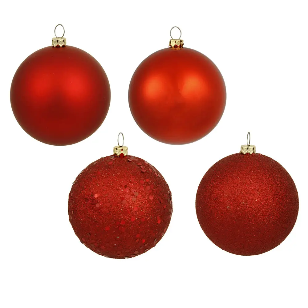 Vickerman N591503DA 6" Red 4-Finish Ball Ornament Assortment 4 Per Box