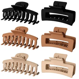 6pcs 3.5 Inch Medium Large Claw Clips For Thick Hair, Big Hair Clip For Thin Hair, Women's Hair Clips Claw, Neutral Hair Clips for Women, Matte Square Hair Claws Clips For Hair