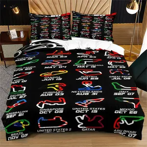 F1 World Circuit Duvet Cover Set (2/3-Piece, 1 Duvet Cover + 1-2 Pillowcases) , Vibrant Race Track Bedding, Decorative Duvet Cover, Perfect Bedroom Decor for Racing Fans & Teens, Ideal Gift for Formula 1 Enthusiasts