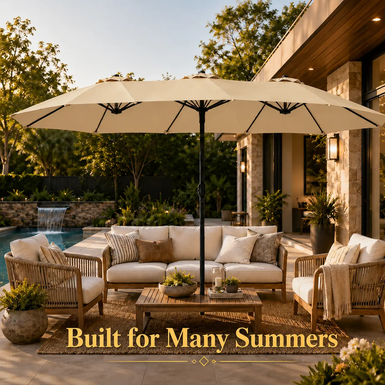 【Father's Day Gift】Yaheetech Massive 15/13ft Double-Sided Patio Umbrella | Heavy Duty & 2 Sandbags Included, Easy Crank for Garden Pool and Lawn