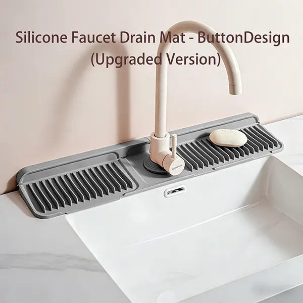 24 Inch Upgraded Button Design Silicone Faucet Drain Mat | Sink Splash Guard Water Catcher Mat， Sink Protectors for KitchenSink Faucet Mat Splash Guard for  Sink Area,Longer Silicone Faucet Guard & Draining Mat  Faucet Mat Long Steep-Slope stoppe