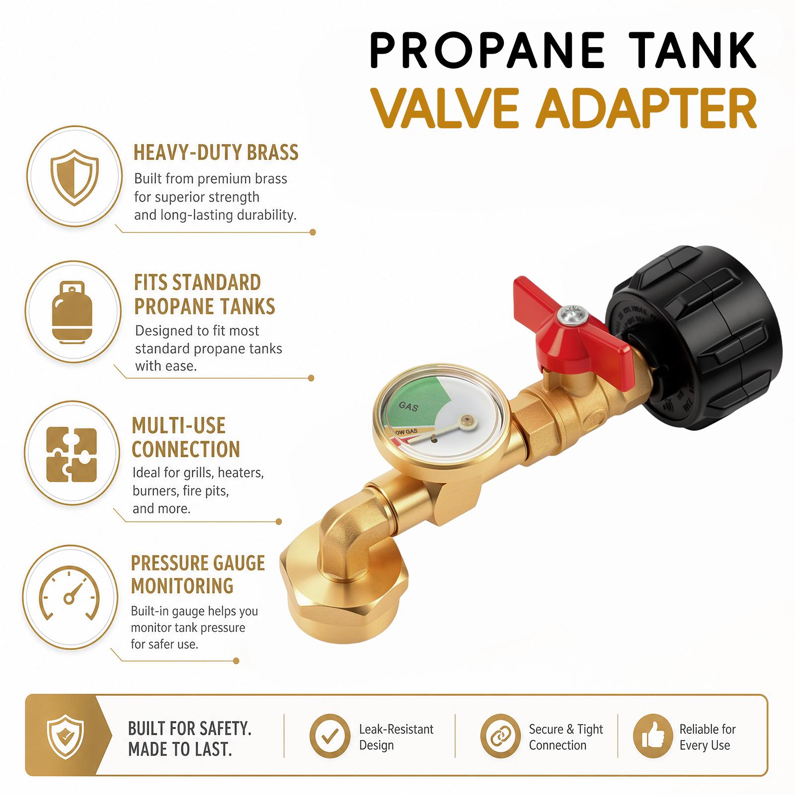 GJANSH Propane Refill Adapter with Valve & Gauge, Gas Cylinder Filling Connector with Glow In The Dark Meter, Snapfixmate Ball Valve Gas Tank Gas Connector, Gas Cylinder Accessories, Christmas gifts, toolupgrade