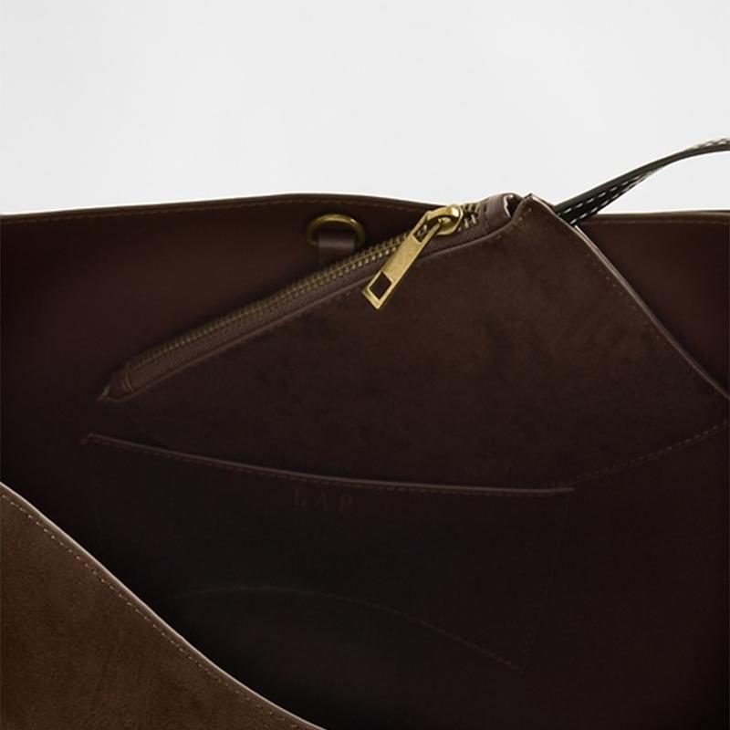 GAP Vegan Suede Bucket Bag with Shoulder Strap Inner Pockets & Zippered Mini Bag for Everyday Use 11.5 L x 8.5 W x 14.5 H - Closet Storage System