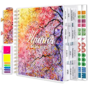 2026-2027 Large 18 Months Academic Daily Weekly Monthly Yearly Agenda Planner 7.9" x 9.8" with Page Tabs Separator Page Pocket Folder Bookmark Stickers Sticky Note Set
