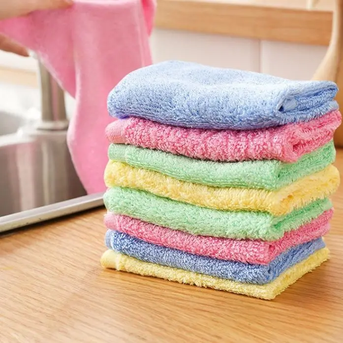 10 Counts Bamboo Pulp Fiber Cleaning Towels, Lint-Free Streak-Free Cleaning Cloths，Bamboo Pulp Fiber Cleaning Towels，Glass cleaning, household, random colors,Practical for Dishes Cleaning