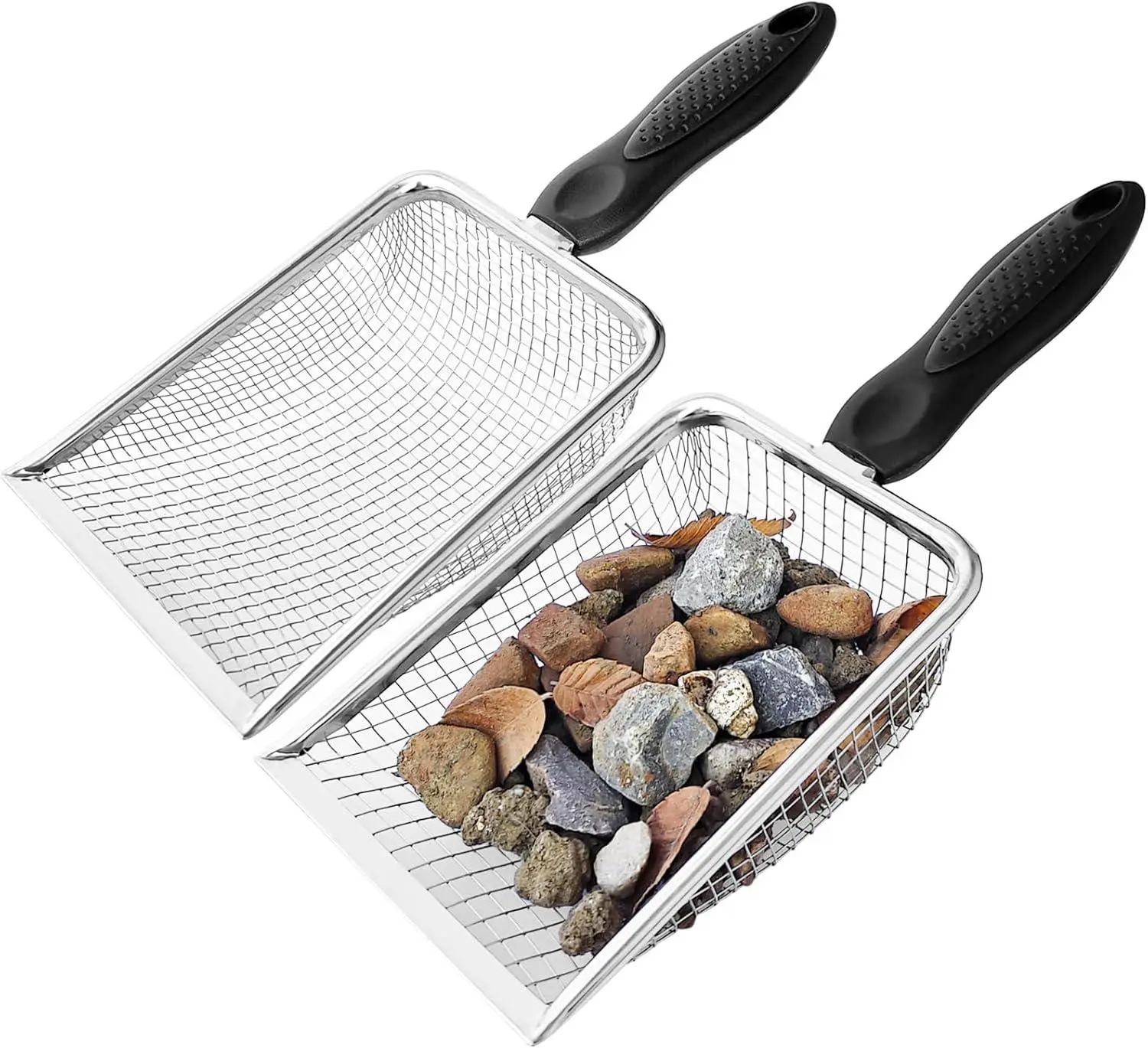 2pcs 2-in-1 Gardening Soil Sifter Set with 3.8/5mm Mesh, Garden Sieve & Shovel Sifter Screen Potting Scoop for Sand, Dirt, Rock Compost, Stainless Steel & Ergonomic Handle