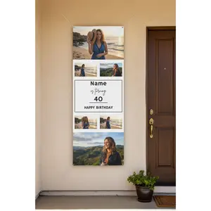 Customizable Vertical Matte Photo Banner – 6 photo layout with center text panel – 36x96