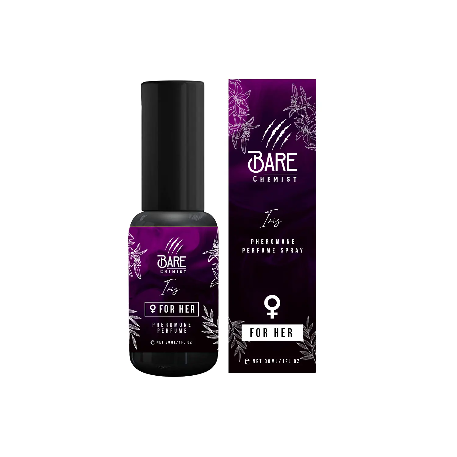 Bare Chemist Iris Pheromone Perfume for Her – Fruity Floral Blend with Citrus & White Floral Notes – Alcohol-Free, Long-Lasting – 1oz