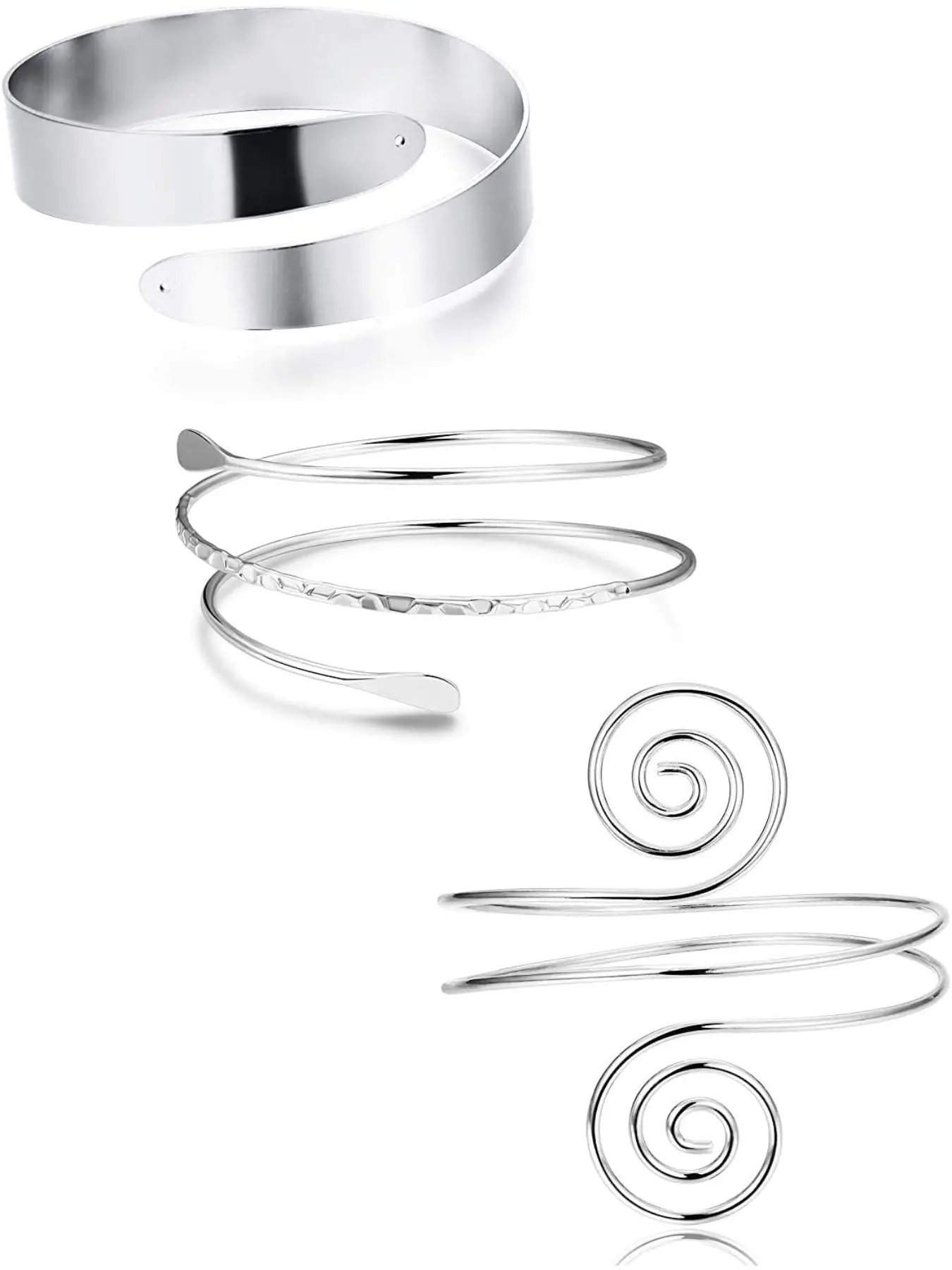 3 Pieces Upper Arm Bracelet Coil Filigree Swirl Leaf Armband Cuff Fashion Simple Arm Bangle Armlet Adjustable for Women Girl Fashionable Bangle Stainless Steel Bracelets Cuff Bangle Set Bangle Jewelry