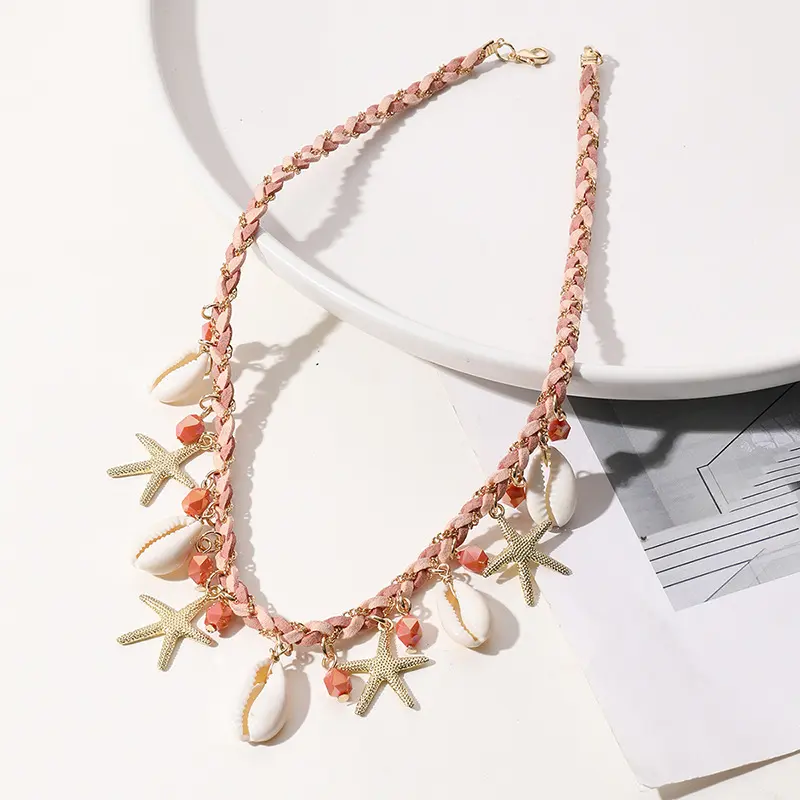 2PCs Shell Necklaces with Starfish and Conch Design, Beach Vacation Starfish Ocean Wind Shell Necklace, Shell Jewelry