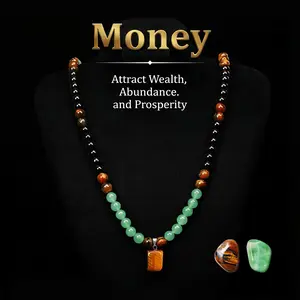 CrestJewels Wealth Necklace featuring a pendant set with Green Dongling Jade and Tiger’s Eye Stone, infused with healing crystals; suitable for anniversary celebrations, vacations, and themed parties—an ideal gift for both men and women.