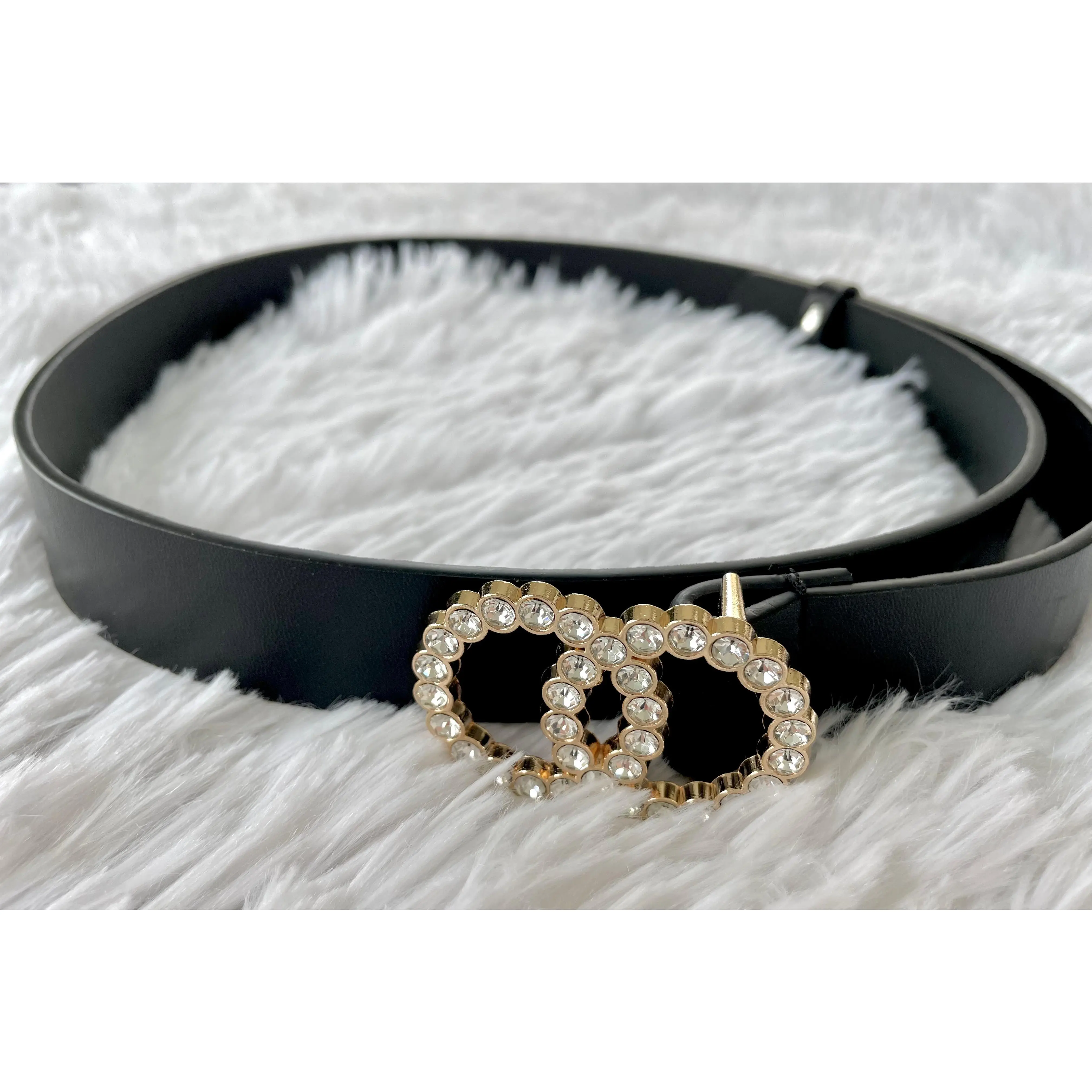 Black Rhinestone Double Circle Belt
