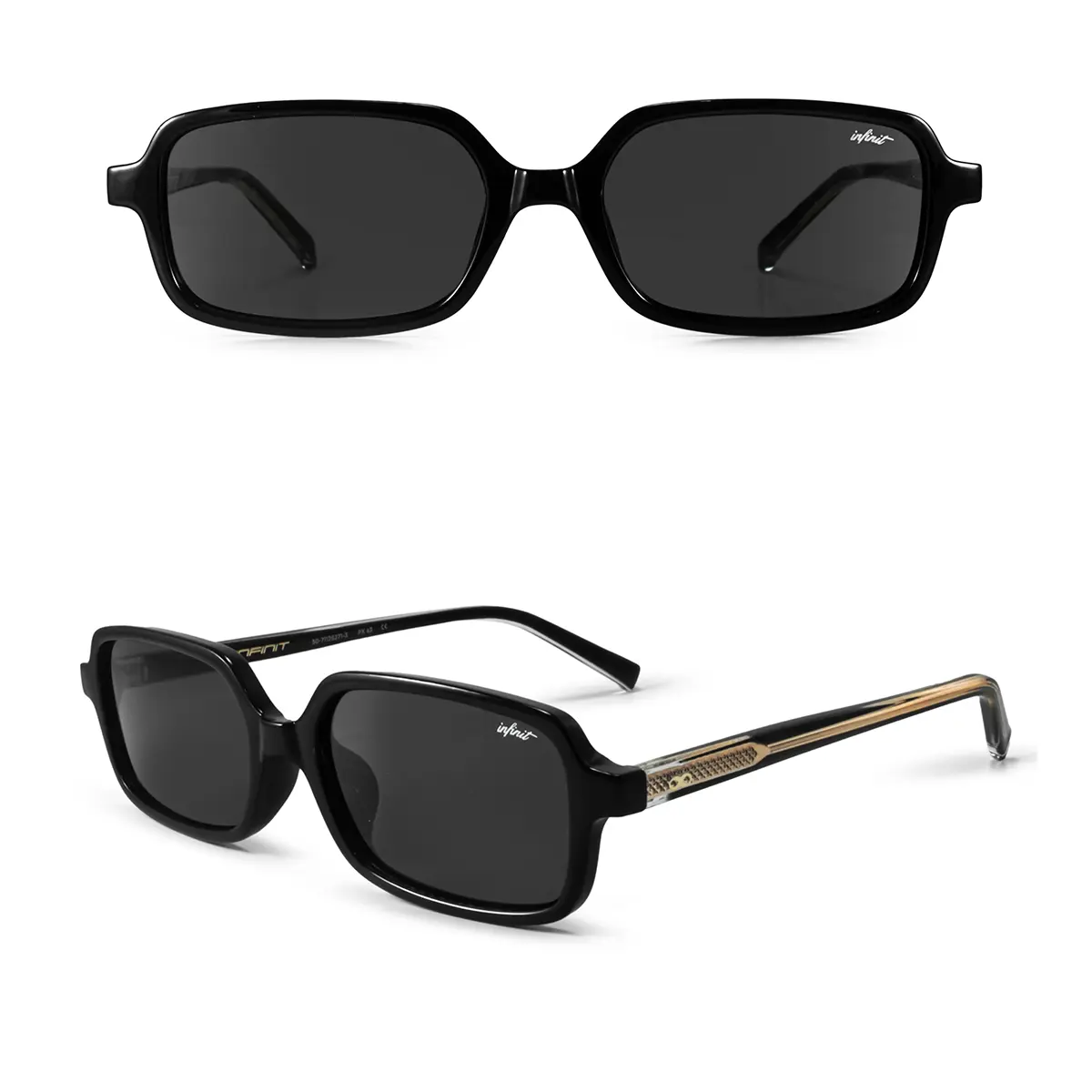 Infinit Glyze Rectangle Sunglasses, Black Shiny + Gray