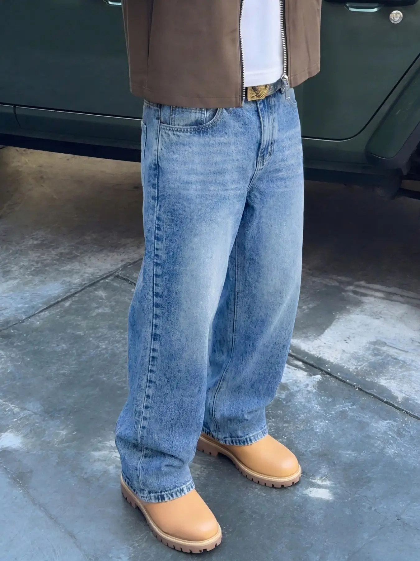 Men's Light Blue High Waist Wide Leg Jeans, Casual Loose Fit Straight Leg Denim Jeans, Washed Loose Jeans, Street Style, Streetwear, Baggy