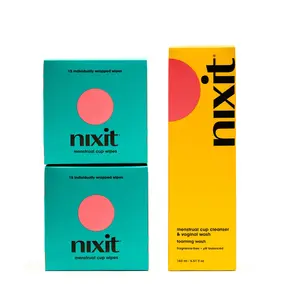 Nixit Menstrual Care Refill Set - 15 Individually Wrapped Wipes & 5.4oz Fragrance-Free Wash - PH-Balanced, Plant-Based, Paraben & Sulfate-Free
