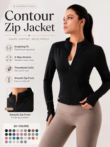 Women's Lightweight Full Zip Long Sleeve Running Jacket, Slim Fit Yoga Sportswear, Thumb Hole Design, Perfect for Fitness and Gym, Sporty Breathable Outerwear