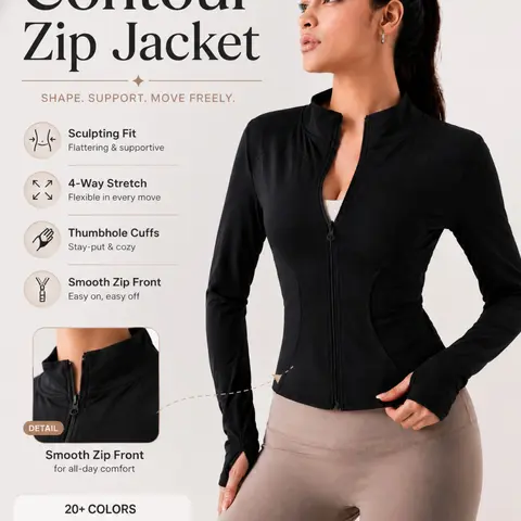 Women's Lightweight Full Zip Long Sleeve Running Jacket, Workout Jackets, Slim Fit Yoga Sportswear, Thumbhole Jacket Design, Perfect for Fitness and Gym, Sporty Breathable Outerwear, Sports Outwear