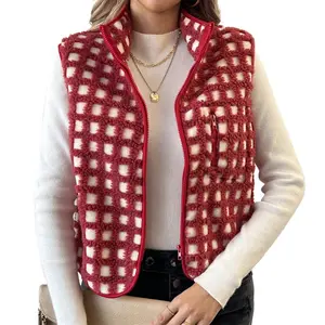 Women? Fuzzy Plaid Vest – Sleeveless Stand-Collar Zip-Up Jacket, Warm Winter Outerwear