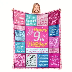 9 Year Old Girl Birthday Gift, Soft Plush Blanket for Girls' Birthdays, Cozy Throw Blanket, Perfect Party Decoration & Cozy Bedding Accessory