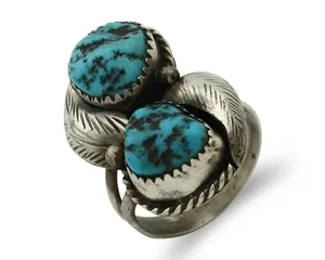 Navajo Ring 925 Silver Sleeping Beauty Nugget Turquoise Native Artist C.80's