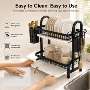 Multifunctional Stainless Steel Kitchen Storage Rack - Includes 4 Pieces: Plate Rack, Bowl Rack, Knife Rack, and Cutting Board Rack. Countertop Storage Rack for Knives, Bowls and Plates, Carbon Steel Material, Multifunctional Bracket (Model: DM074-3628)