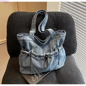 2026 New Sweet Vintage Washed Denim Tote Bag for Women, Large Capacity Shoulder Crossbody Bag, Casual Retro Style Daily Handbag, Durable Lightweight Design Perfect for Travel, Shopping, School, Work Commute & Everyday Casual Outfits
