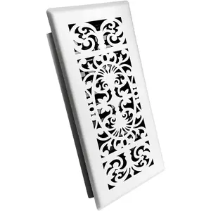 Decorative Floor Vent Register 4x10 - White Metal Victorian Scroll Design Floor Register Cover with Adjustable Damper - Easy Drop-in Installation for  Heat and AC Vents (White)