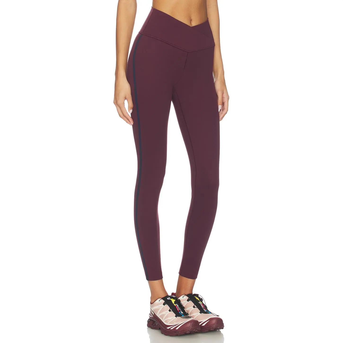 Splits59 Mia Rigor Legging W/ Stripe in Dark Cherry & Indigo