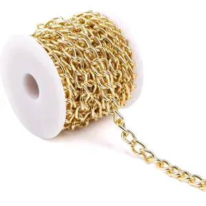 ALEXCRAFT 16.4Feet Gold Plated Brass Curb Chain Twisted Chunky Link Chains Bulk with Spool for Jewelry Making