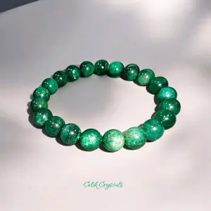 Green Jade Bracelet Natural Stones 8mm or 10mm Crystal Beads Unisex Design