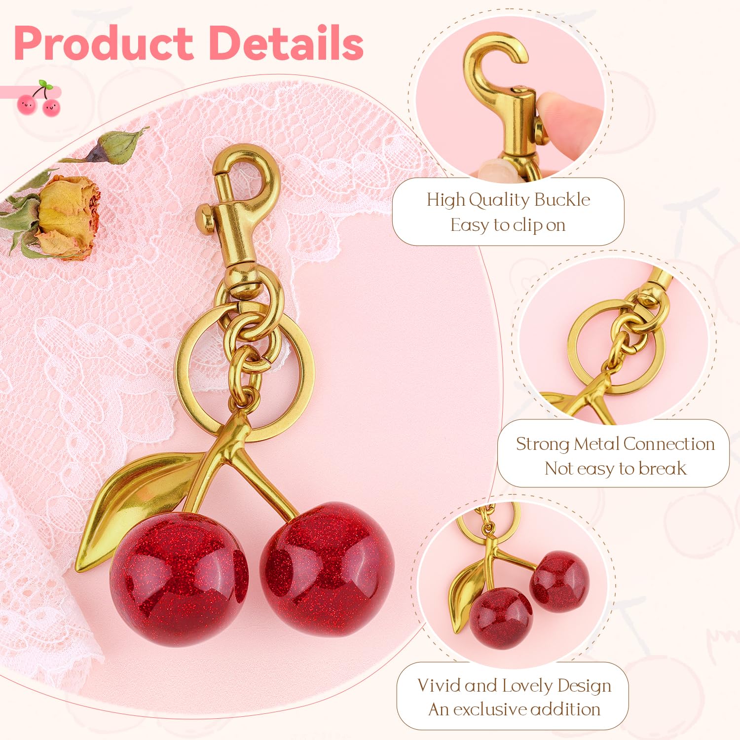 Red Cherry Purse Chain Charms, Cute Red Cherry Bag Charm for Handbags, Red Cherry Keychain Accessories, Gifts for Women