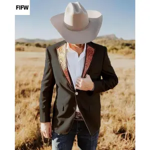 Men's Slim Fit Casual Blazer Western Cowboy Style Streetwear Denim Jacket