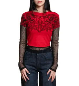 Affliction Women's Long Sleeve Shirt Winged Up Crop 2fer