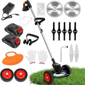 21V Weed Eater with Wheels,Battery Weed Wacker with Charger, 3 in 1 Brush/String Trimmer/Grass Trimmer/Lawn Mower,Edger for and Yard Lawn,2 Batteries Include