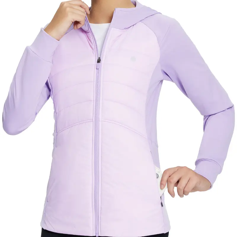 baleaf Women's Thermal Hybrid Jacket, Lightweight Insulated Puffer with Hood and Zip Pockets for Hiking & Running, Thermal Jacket